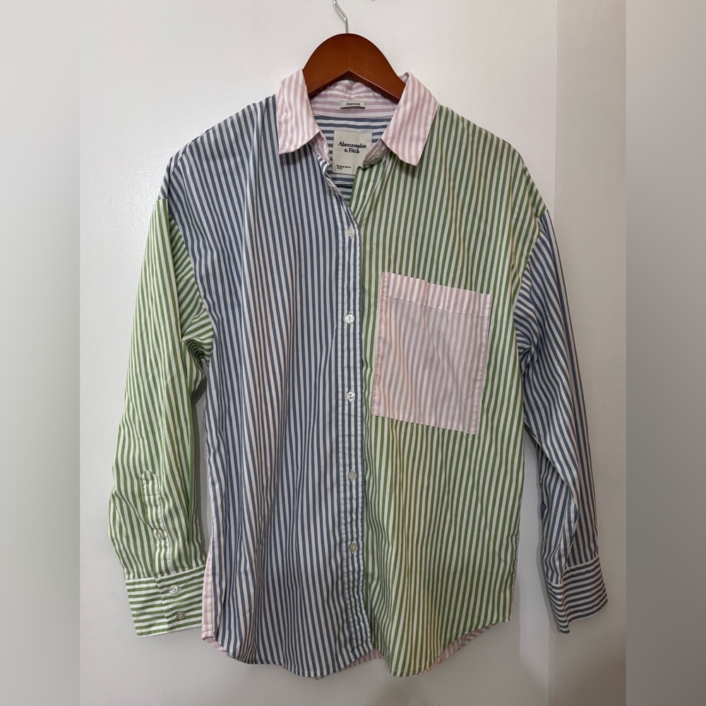 Abercrombie&Fitch Long Sleeve Striped Color Block Button Down Oversized Shirt XS